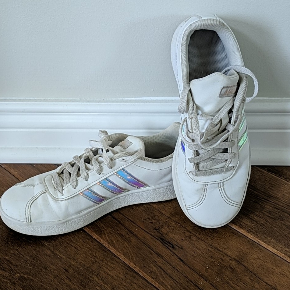 White Adidas sneakers irredescent stripes